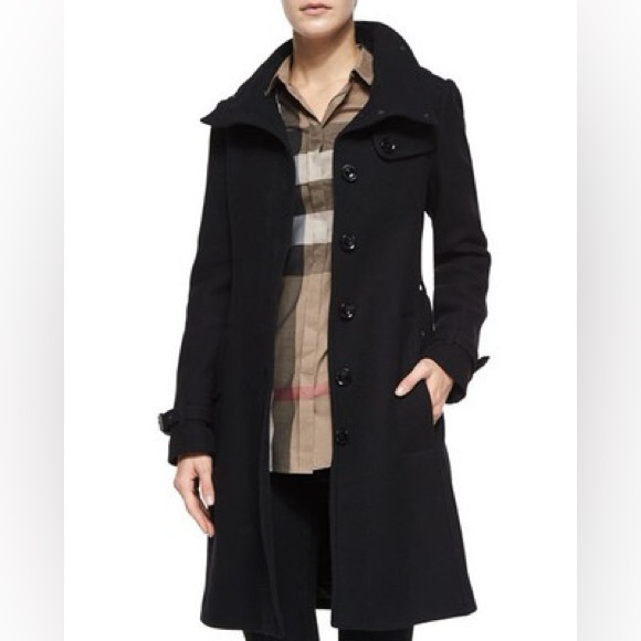 Burberry Brit Black Rushworth Belted Wool Cashmere Blend Trench Coat Size 6 - Picture 4 of 13